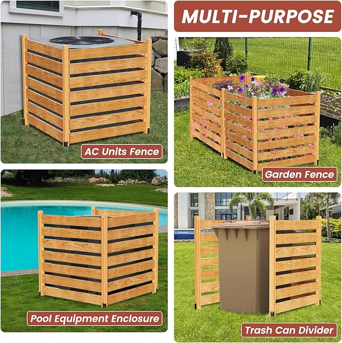 LILYPELLE 36in W x 36in H Air Conditioner Fence, 3 Panels Outdoor Wood Fence Privacy Screen with Planter Box, Outside Trash Can Pool Equipment Enclosure Panels Decorative Fences