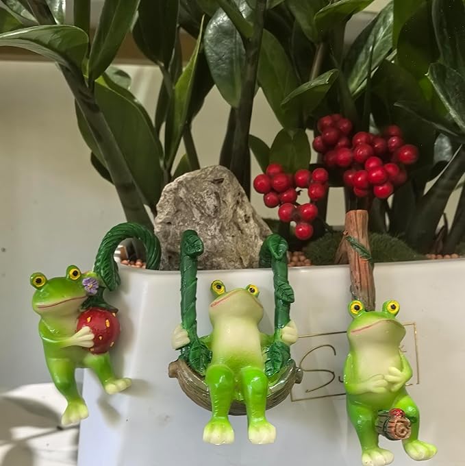 3 Pieces Outdoor Statues, Courtyard Outdoor Climbing Frog Decoration, Frog Statues, Outdoor Garden Resin Crafts, Flower Pot Landscape Frog, Miniature Landscape Pendant
