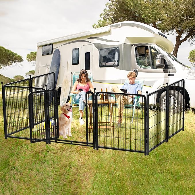 Garden Fencing 36 Inch High, 4 Panels Total 8.9 Ft(L) Dog Fence Outdoor for Yard, 4 One-Sided Plate, No Door, Anti Dig Fence Barrier, Dog Pen, Rabbit Fences, Garden Fences and Borders