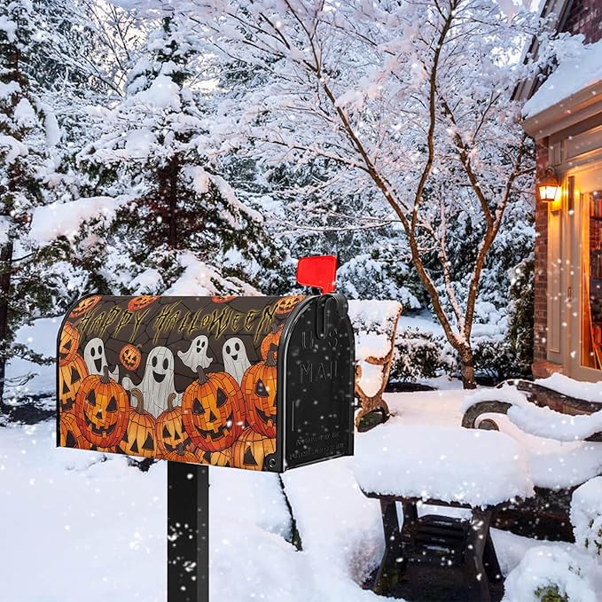 Happy Halloween Mailbox Cover Ghost Mail Box Covers Magnetic Standard Size 21x18 inch Pumpkin Post Letter Box Cover Wrap Outdoor Decor for Garden