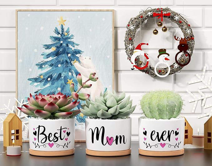 Christmas Mom Gifts, Best Gifts for Mom from Daughter Son Kids Unique, Best Mom Ever Succulent Pots for Plants Indoor Ceramic Planter, Gift Boxed Thanksgiving Birthday Gifts for Mom Mother-in-Law Wife