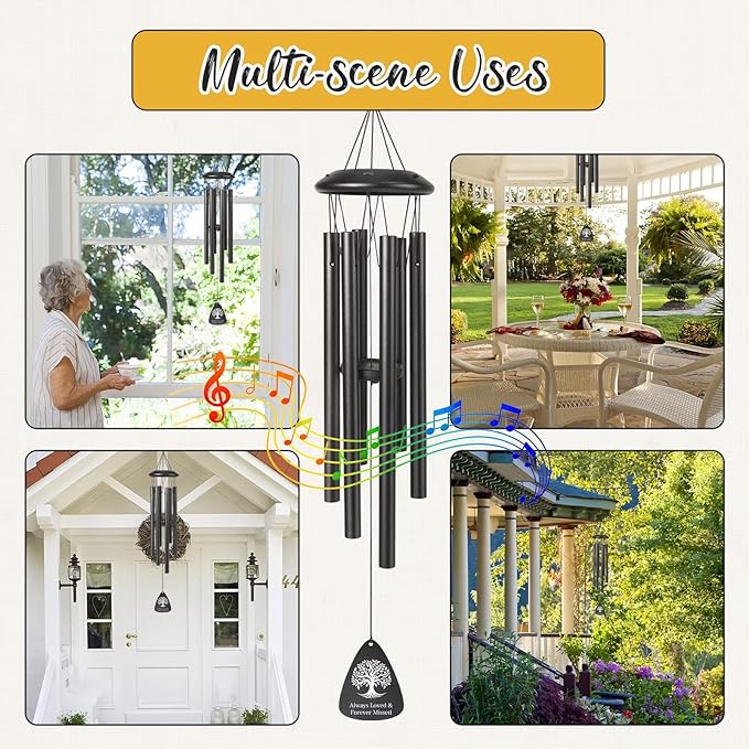 Memorial Gifts for Loss of Daughter, 25''Memorial Wind Chimes of Sympathy Gifts for Loss of Daughter,Condolence/Bereavement/Remembrance Gift,Windchimes in Memory,Funeral Decor for Garden Outside,Black