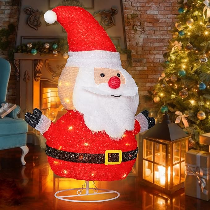 Lighted Santa Claus Holiday Display, Collapsible Pre Lit Pop Up Santa Claus Christmas Decoration for Indoor Outdoor Garden Yard Lawn Holiday Party Decor
