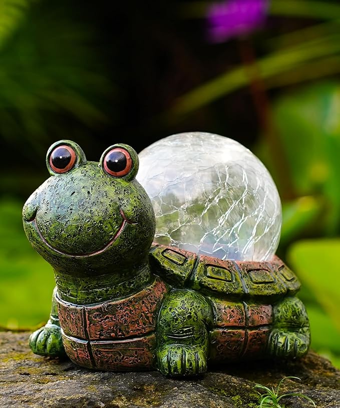 Nacome Solar Turtle Garden Statue Lights: Outdoor Figurine with Glass Ball Lighting Decorations Lawn Ornaments Porch Patio Balcony Yard - Birthday Gifts for Mom Grandma Women(Green)