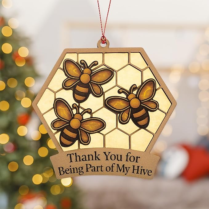 Bee Ornament - Honeybee Decor - bee Gift for Women - bee Gifts - bee Decorations for Home - Christmas Ornament 2025 - White Elephant Gifts - Xmas Tree Funny Decoration RUSATEN Hive