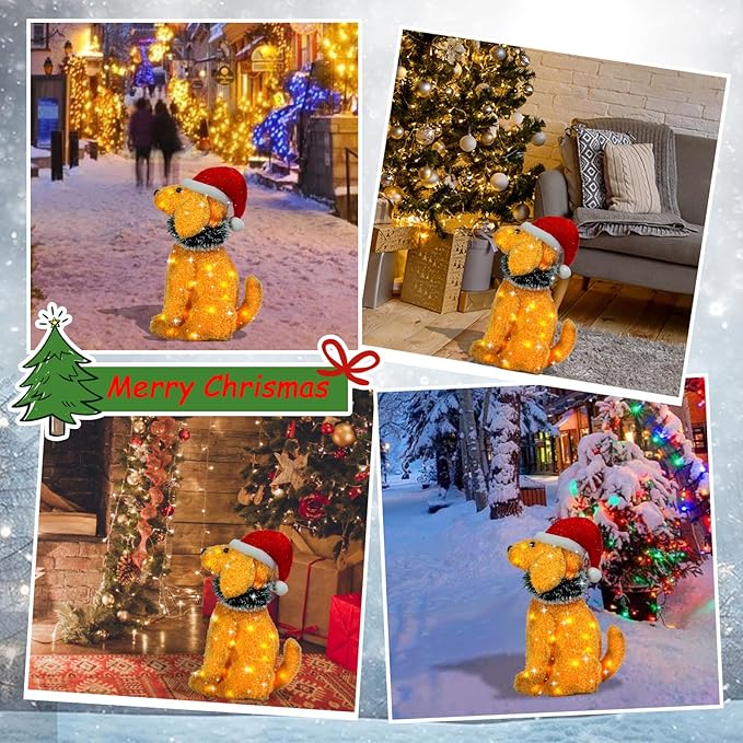 Lighted Dog Holiday Displays, Light Up Collapsible Dog Pre Lit Pop Up Dog Christmas Decorations for Indoor Outdoor Garden Yard Lawn Holiday Party Decor