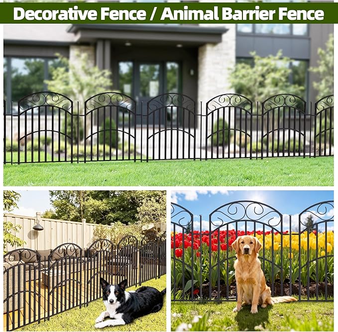 10 Panels 32in(H) Decorative Garden Fence, Total 22.5ft L Heavy Duty Iron Metal No Dig Animal Barrier Fence, Garden Border Fencing, Temporary Dog Fencing Outdoor for Yard