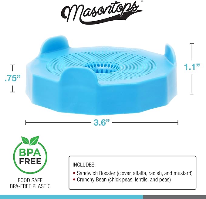 Masontops Bean Screen Sprouts Growing Kit - Sprouting Lids & Sprout Mixes Microgreens Growing Kit - Sprouting Kit Wide Mouth Mason Jar Strainer Lid