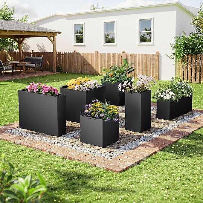 Metal Planter Box, 20" x 20"x 20", Heavy-Duty Galvanized Steel Outdoor Planter with Drainage Holes, Rectangular Planter for porches, Gardens, patios, and courtyards,Black