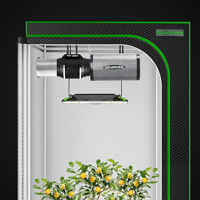 MELONFARM 4 Inch Air Carbon Filter Smelliness Control with Australia Virgin Charcoal, Odor Removal for Grow Tent, Inline Fan, 8' Ducting, Cooling & Vent Cover Included, Insulated Flange 4" x 10.3"