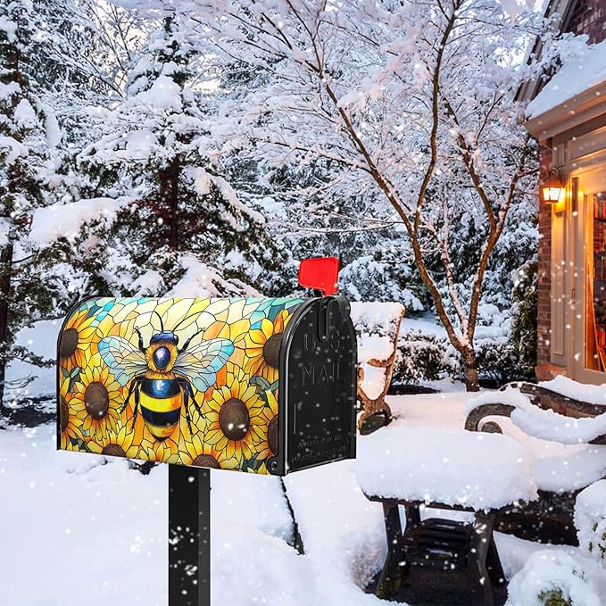 Summer Mailbox Covers Magnetic Standard Size 21x18 in Bee Mailbox Cover Sunflower Decorative Mailboxes for Outside Garden Yard Floral Flower Post Letter Box Cover Wrap