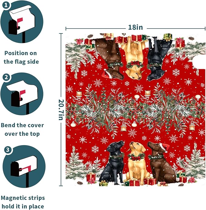 Christmas Dog Mailbox Cover with Magnetic 21x18 Inch Xmas Puppy Trees Winter Snowflakes Waterproof Mailbox Wrap Letter Post Cover Standard Size for Garden Yard Outdoor New Year Decor
