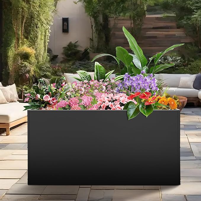 Metal Rectangular Planter Box, Planter Boxes Outdoor Heavy Duty, Rectangular 3 Tier Adjustable Height Outdoor Galvanized Steel Plant Box, Garden Planter for Plants and Flowers, 38''L x16''Wx20''H