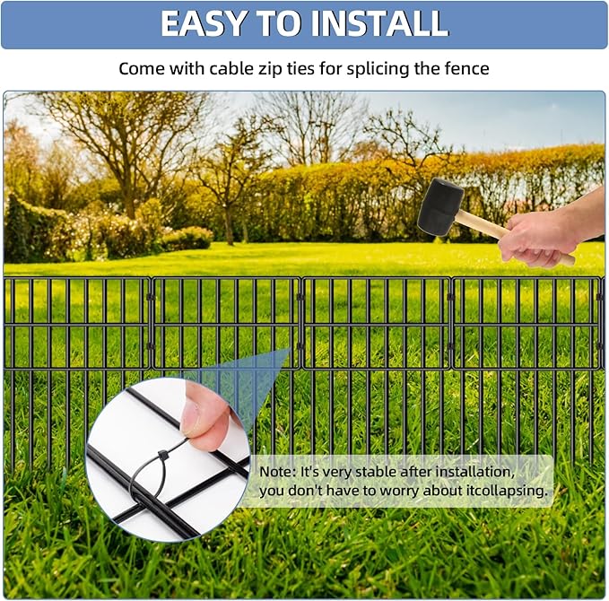 25 Pack Garden Animal Barrier Fence, 17in(H) x27ft(L) No Dig Decorative Fences, 1.5in Spike Spacing Rustproof Metal Garden Fence Border for Dogs Rabbits, Bottom Blocker for Outdoor Yard Patio