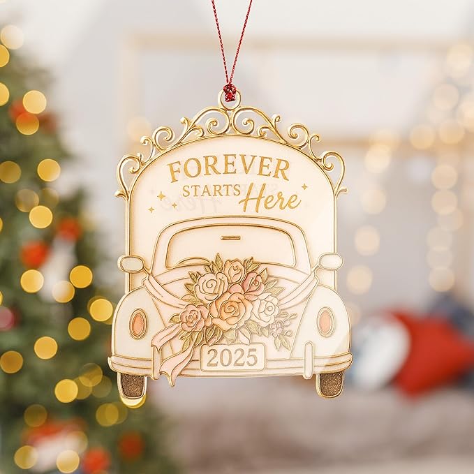 Wedding Ornament 2025, New Home 2025, Mr Mrs Bride Gifts, Wedding Gifts, Christmas Ornament 2025, Suncatcher Effect Stained Glass Window Hanging, car Hanging Accessories, Engagement or Anniversary