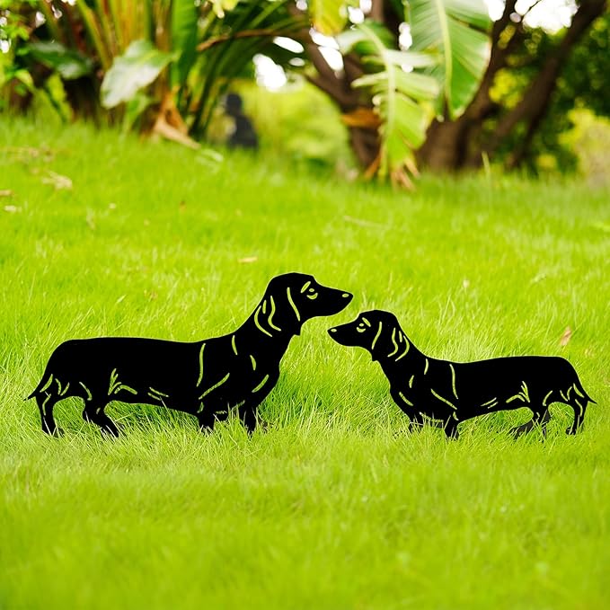 Dachshund Dog Metal Decor for Outside,Garden Stakes Decorative Dog Gifts for Women/Men,Black Silhouette Statues for Yard Ornaments,Lawn, Patio, Pathway,Outdoor Garden Decor