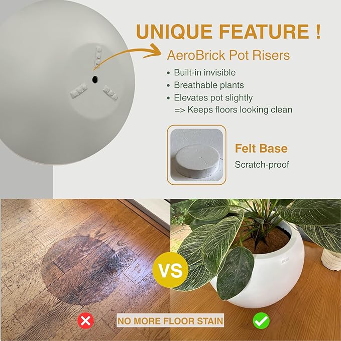 6.9"H x 19.7"D Round Bowl Fiberstone Planter for Succulent and Lotus - Christmas Tree Planter, Weather Resistant for Indoor & Outdoor Use, 2 Extra Coco Mats (Light Gray, 17.9" Pot Opening)