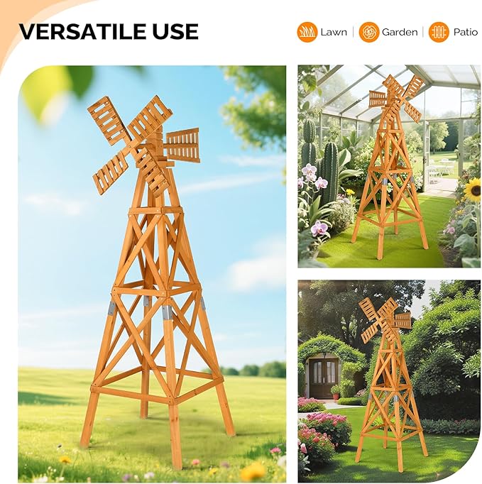 Wooden Windmill, Weather-Proof Wind Spinner, Outdoor Wind Mill for Garden Lawn Patio Decoration (Teak, Large)