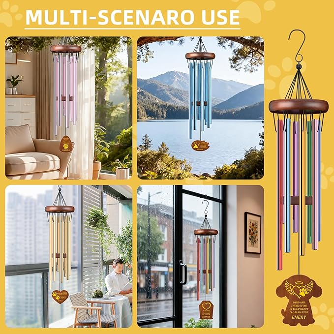 Personalized Pet Memorial Wind Chimes Custom - Custom Dog Memorial Wind Chime - Bereavement Gift for Pet Loss, Healing Wind Chimes for Loss of Cat (Heart Shape)