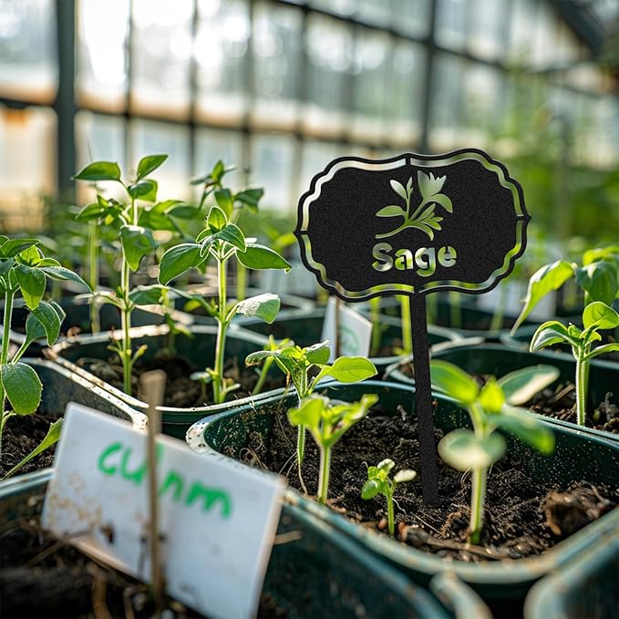CUTHOLLOW 8PCS Metal Plant Markers Stakes Food Spices with Pattern for Outdoor Indoor, 3.5"x7" Waterproof Cute Garden Plant Labels Signs Tags for Farmhouse Greenhouse Decor - Funny Gardening Gifts