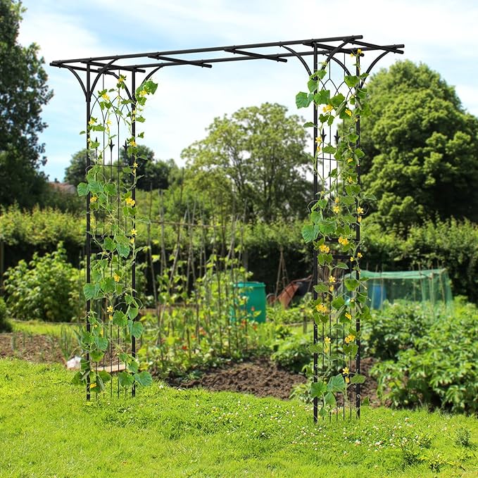 Happygrill 81” Garden Arbor, Metal Arch Archway for Climbing Plants, Outdoor Heavy-Duty Arch Trellis for Wedding Ceremony Party Backyard