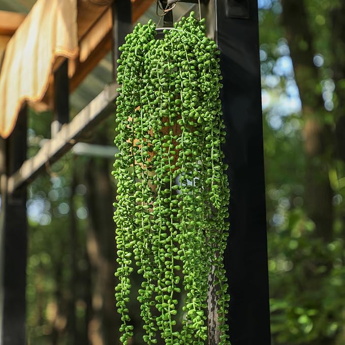 6PCS Artificial Succulents Hanging Plants,27.5 Inch Fake String of Pearls Greenery Plants 5 Branches for Autumn Home Garden Office Party Balcony Wall Indoor Outdoor Fall Decoration