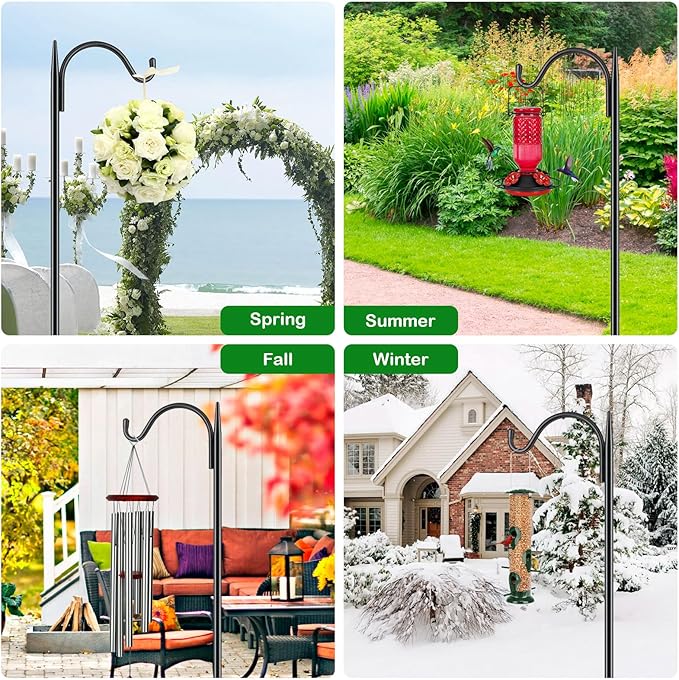 FEED GARDEN Bird Feeder Pole, 60 Inch Shepherds Hooks for Outdoor with 5 Prong Base, Adjustable Heavy Duty Shepherds Hook for Plant Baskets, Hummingbird Feeder, Wedding Decor, Lanterns,2 Pack