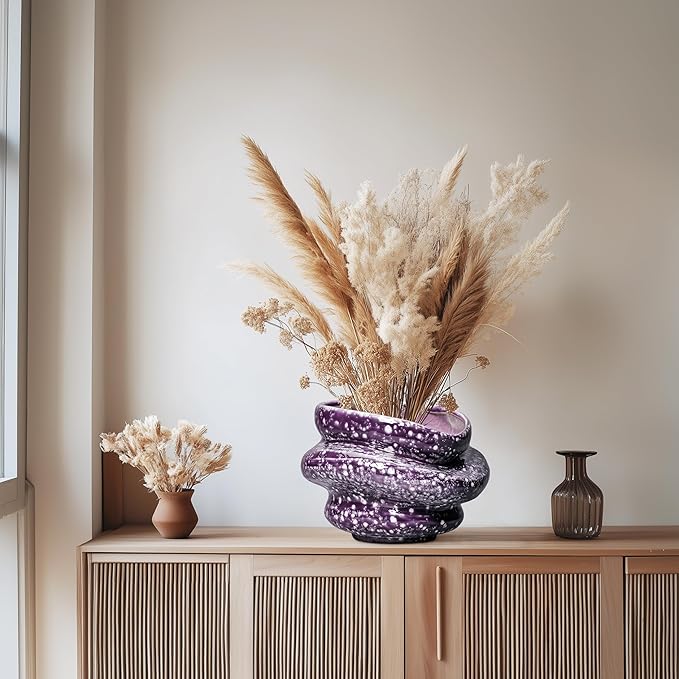 Ceramic Pots for Plants - 11 Inch Ceramic Plant Pots Indoor with Drainage Hole, Unique Planters for Indoor Outdoor Plants, Decorative Planter, Garden Room Decor, Housewarming Gifts, Purple