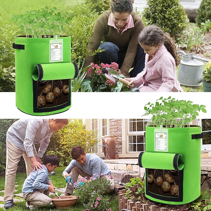 5-Pack Colorful 10 Gallon Potato Grow Bags, Upgraded Heavy Duty Potato Grow Bags with Flap and Plant Growth Record Card, Garden Pots, Fabric Plant Pots for Potatoes, Tomato, Vegetables