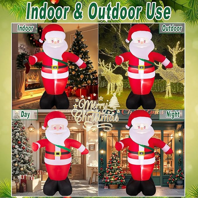 8 FT Christmas Inflatables Santa Claus Outdoor Decorations, Blow Up Yard Decorations Weatherproof Standing Smiling Santa Claus with Gift Bags, Built-in LEDs for Holiday Xmas Garden Lawn Decor