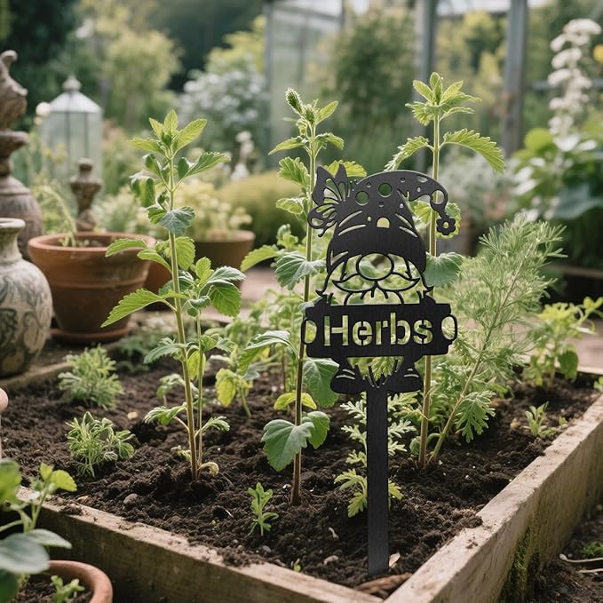 CUTHOLLOW Metal Plant Marker Stake Herbs and Gnome for Outdoor Indoor, Waterproof 11.8 inch Cute Garden Plant Labels Sign Tag for Herb, Farmhouse Greenhouse Decor - Funny Gardening Gifts