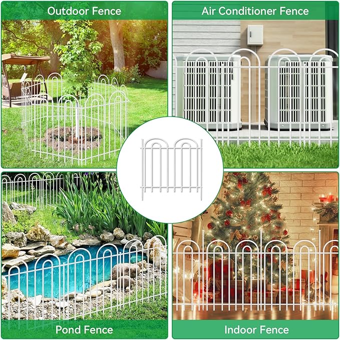 15 Panels Decorative Garden Fence, 24 in(H) X 30 ft(L) No Dig Dog Fence Outdoor for Yard, Rustproof Metal Garden Fencing Animal Barrier with Ground Stakes, Temporary Fencing for Patio Outdoor, White