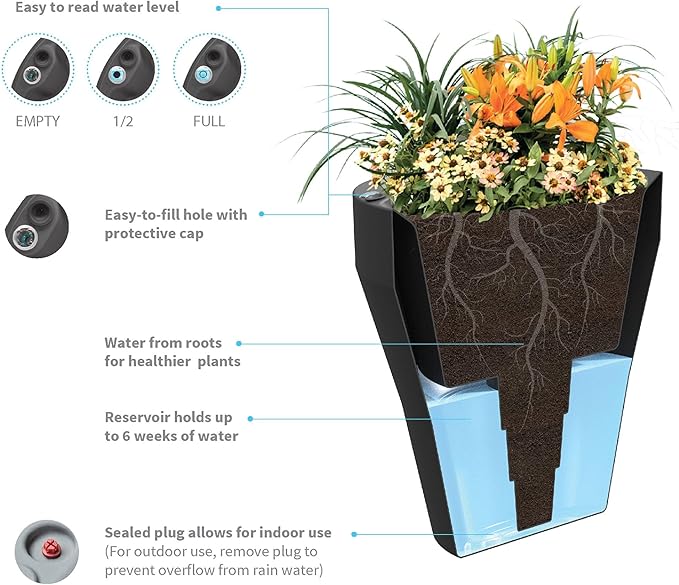 Crescent Garden Rim TruDrop Planter, Self-Watering Plant Pot, 18-Inch (Alpine White)