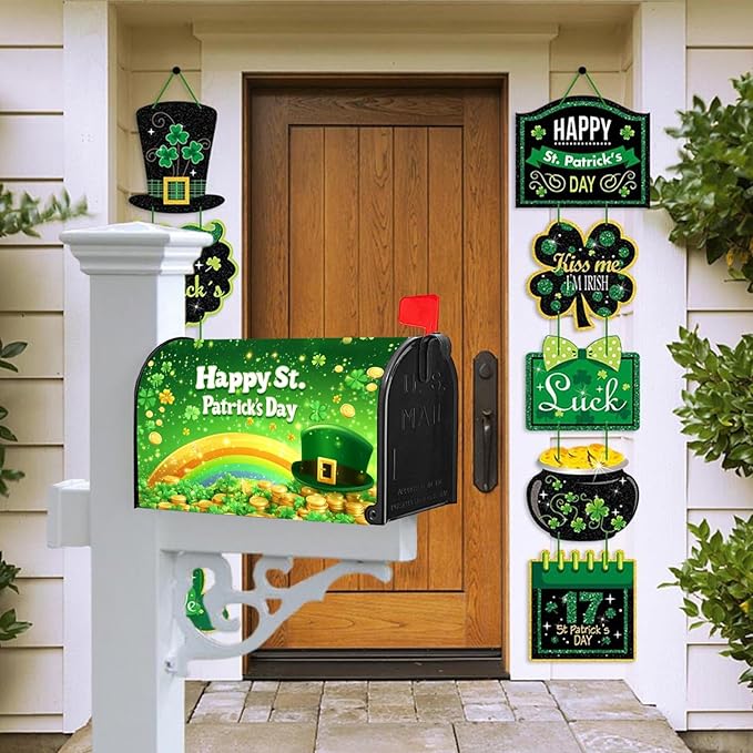 Nanikore St. Patrick's Day Mailbox Covers Spring Green Shamrock Mailbox Covers Magnetic Standard Size 21x18 Inches for Outdoor Garden Yard Decor (St. Patrick's Day8)