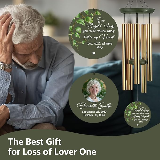 ASTARIN Customized Wind Chimes Memorial, Sympathy Gifts for Loss of Mom Dad Son, Grief Gifts for Women, Condolences Wind Chime Gift Idea, Wooden Windchime Deep Tone(Produced in USA)