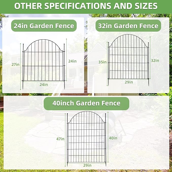 Decorative Metal Garden Fence with Gate Lock 10 Panels, 40in (H) x 23.6ft (L) No Dig Dog Fence Outdoor for Yard, Temporary Rustproof Metal Wire Rabbit Dog Garden Border Fencing for Patio