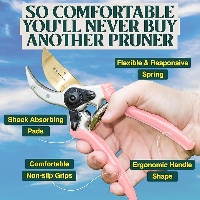Haus & Garten ClassicPRO 8.5" Premium Titanium Bypass Garden Shears - Use as Pruners, Pruning Shears for Gardening, Hand Pruners, Handheld Garden Clippers, Scissors for Women