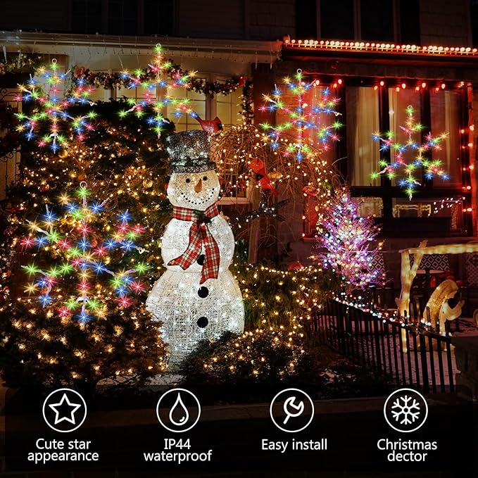 Tuanse 4 Pcs Christmas Silhouette Window Lights Christmas Snowflake Lights with Remote Control LED Lighted Snowflake Decorations Xmas for Window Wall (Colorful)