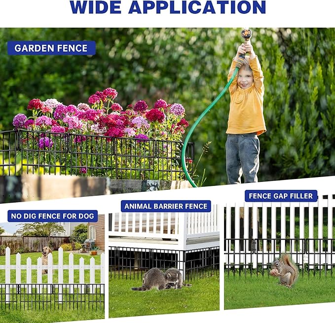 25 Panels Animal Barrier Fence, 27 Ft(L) X 13 in(H) No Dig Garden Edging Border for Yard, Anti Digging Defense Barrier, Rustproof Metal Outdoor Decorative Garden Fences for Dogs, Rabbits