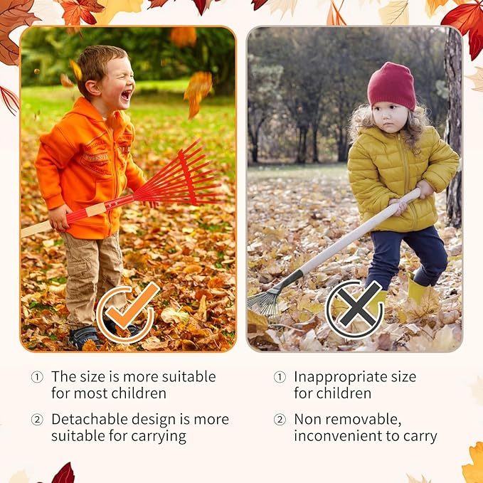 Kids Rakes with Hardwood Handle - Metal Kids Leaves Rakes, 28" Child Size Lawn Rakes with Vibrant Red Heads, Garden Tool Set for Kids Boys and Girls