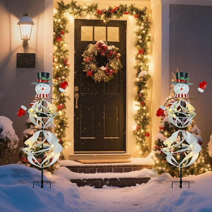MUMTOP Solar Christmas Outdoor Decoration, Solar Powered Snowman Wind Spinner with LED Lights for Holiday, Party, Xmas, Yard, Garden