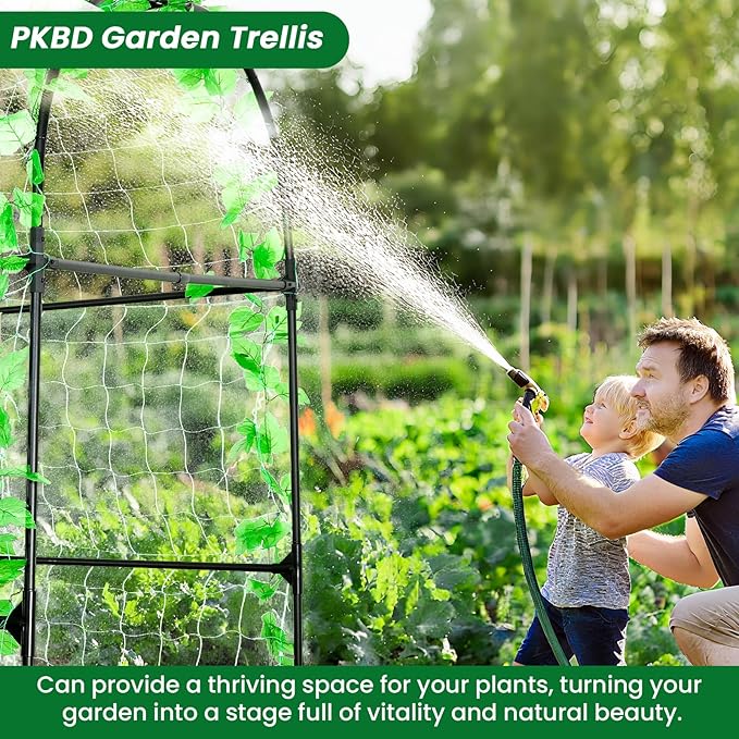 Tall Garden Arch Trellis for Climbing Plants Outdoor, 7 ft Tall Polyethylene-Coated Stainless Steel Garden Arch for Climbing Vine Vegetable/Fruit/Flower, Cucumber Trellis for Raised Bed, Black