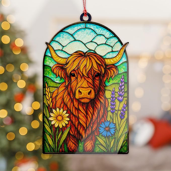 Funny Christmas Ornaments - Highland cow ornament - Highland cow gifts - Christmas ornament 2025 - Vintage Farmhouse christmas ornament - White elephant gifts - Xmas Tree Funny Decoration