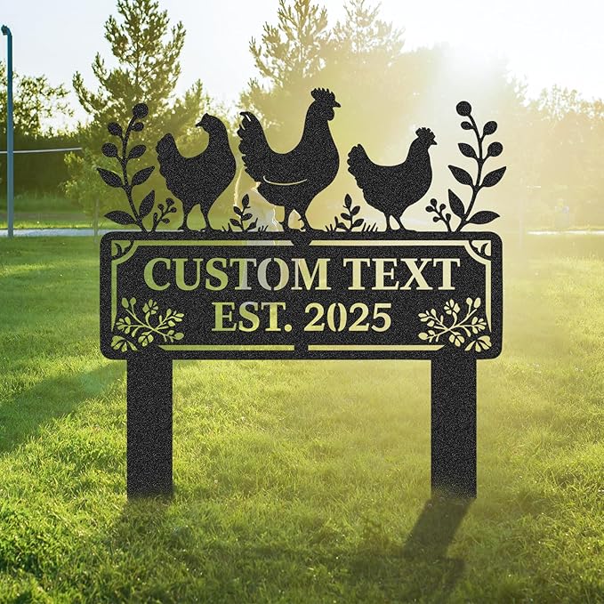 Personalized Metal Chicken Coop Sign, Custom Name Chicken Coop Signs for Outside, Decorative Garden Stakes, Metal Yard Art, Backyard Farmhouse Decor, Chicken Gifts for Women Man Color02