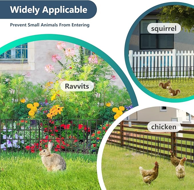 25 Pack Animal Barrier Fences, 1.25in Gap No Dig Garden Fence for Dog Rabbit, 17in (H) X 27ft (L) Rustproof Metals Ground Defense Border for Garden, Patio, Yard, Landscaping