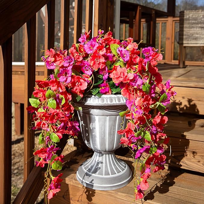 Artificial Hibiscus Fake Hanging Flowers Plants for Outdoors Spring Decoration, 2pcs Faux Silk Outside Hibiscus Long Trailing Vines Realistic UV Resistant for Front Door Planter Porch Patio Yard Urn