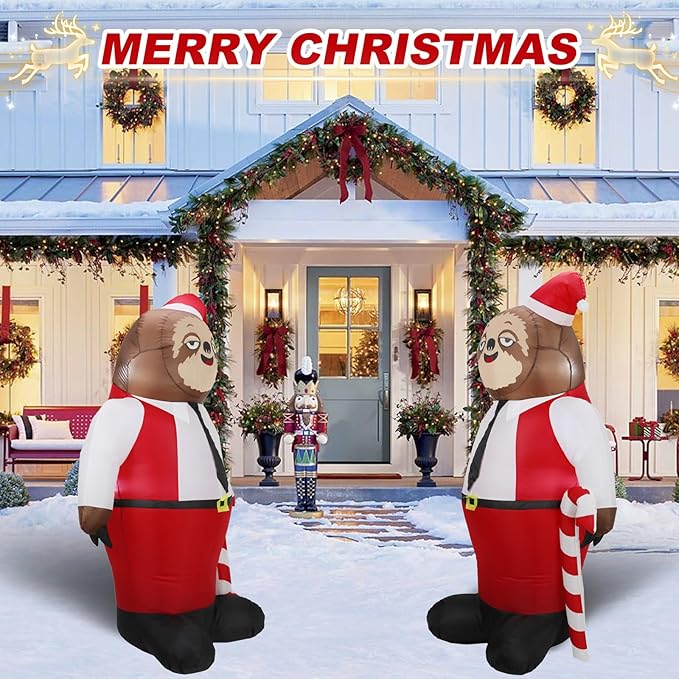 5.5FT H Christmas Inflatable Mr. Sloth With Built-in LED Lights - Outdoor Indoor Decoration for Party Yard