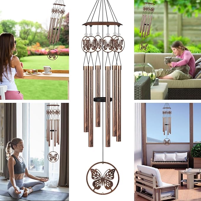Wind Chimes with Sympathy Wind Spinner,Outside Garden Decor Gifts for Women Mom and Grandma,Memorial Wind Chimes for Loss of Loved One Prime,Bereavement/Sympathy/Memorial Gift(Butterflies)
