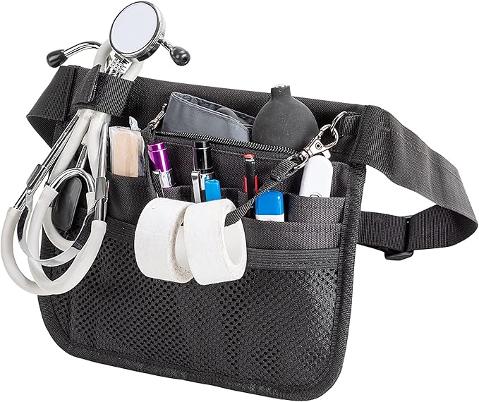 Damero Nurse Fanny Pouch, Nurse Waist Pack with Tape Holder, Nurse Waist Organizer Belt for Stethoscopes, Bandage Scissors and Other Medical Supplies, Black