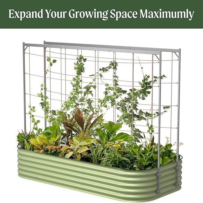 Vego Garden Metal Frame Tomato Trellis, Garden Trellis for Climbing Plants Like Cucumber Beans Tomatoes & Vines, 8.0ft Long Metal Trellis for Raised Garden Beds